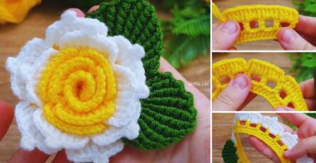 3D very easy 3-color gorgeous crochet rose model explanation