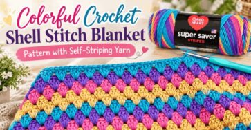 Colorful Crochet Shell Stitch Blanket Pattern with Self-Striping Yarn