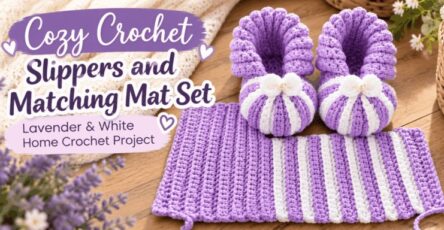 Cozy Crochet Slippers and Matching Ribbed Mat Set – Lavender & White Home Crochet Project