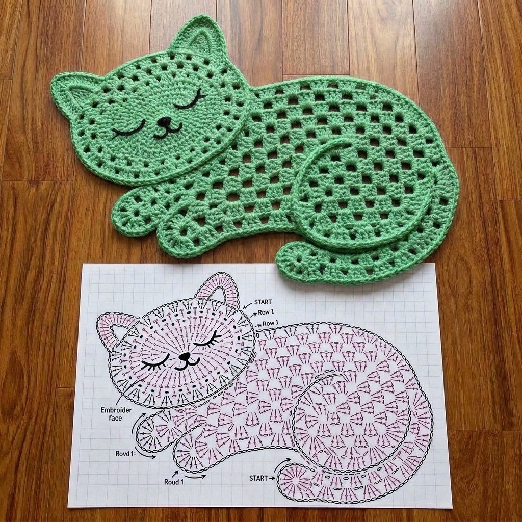 Crochet Cat Rug Pattern - Hand Crafted