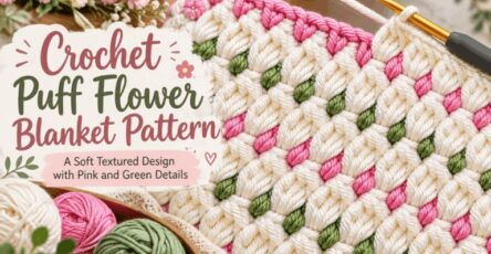 Crochet Puff Flower Blanket Pattern: A Soft Textured Design with Pink and Green Details