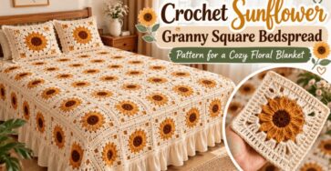 Crochet Sunflower Granny Square Bedspread Pattern: A Cozy Floral Blanket for a Warm Bedroom