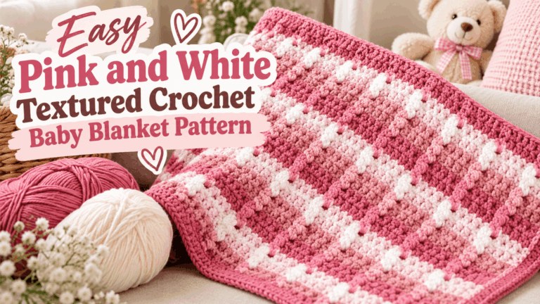 Easy Pink and White Textured Crochet Baby Blanket Pattern